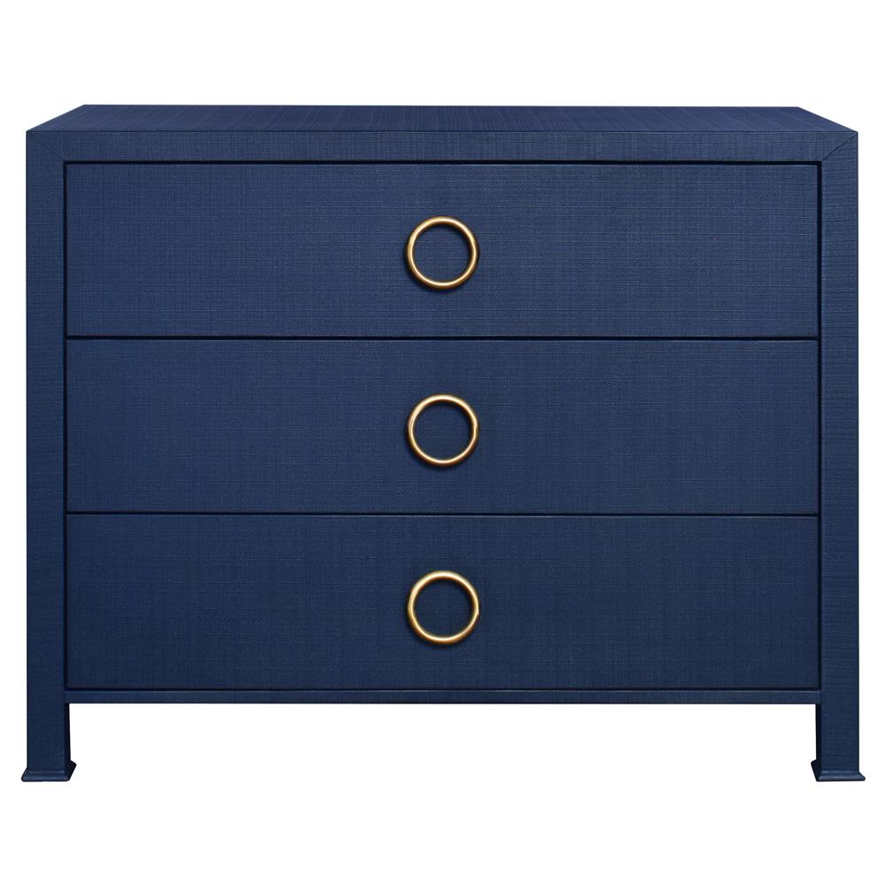 Worlds Away Getty Modern Classic Navy Linen Chest | Kathy Kuo Home