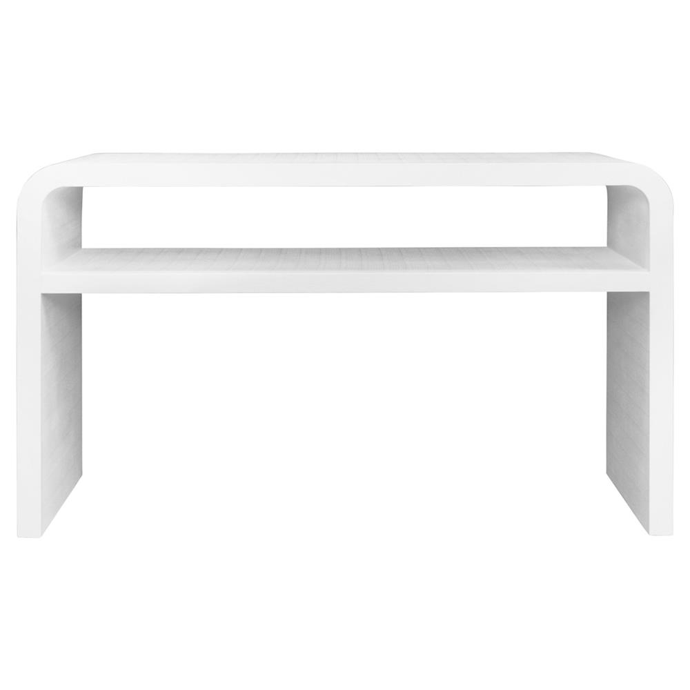 Worlds Away Marshall Modern Classic White Linen Console Table Long