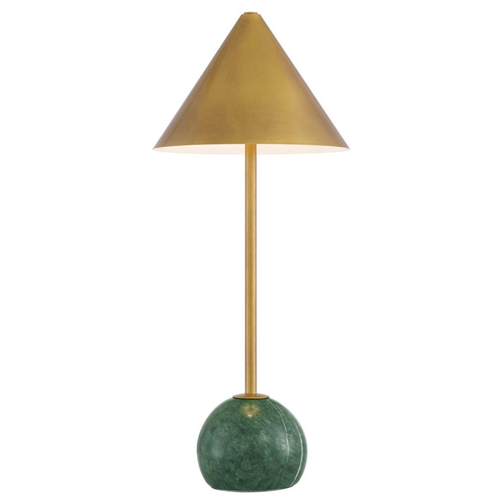 Jules Mid Century Antique Brass Green Marble Cordless Table Lamp|