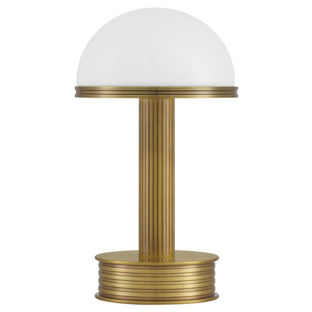 Winslow Mid Century White Glass Shade Antique Brass Cordless Table Lamp|