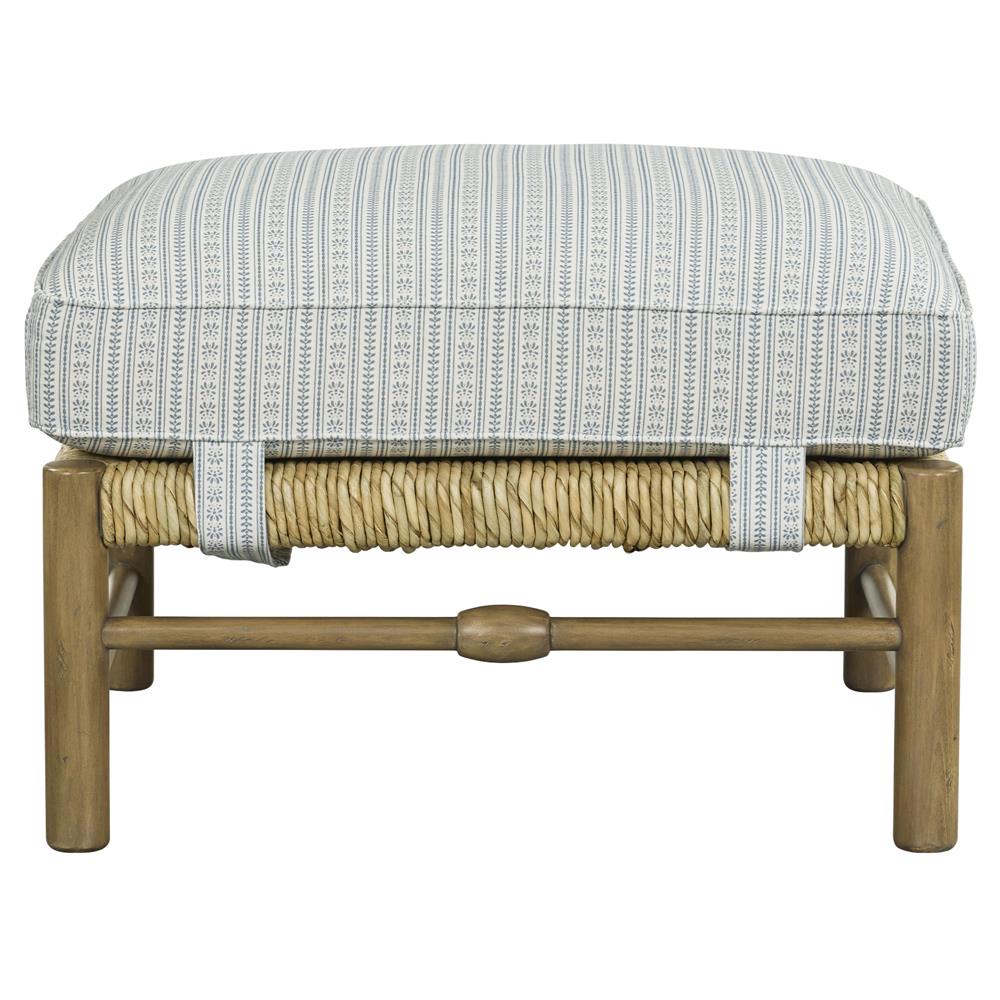 Bailey Coastal Beach Blue Stripe Woven Rush Wood Ottoman | Kathy