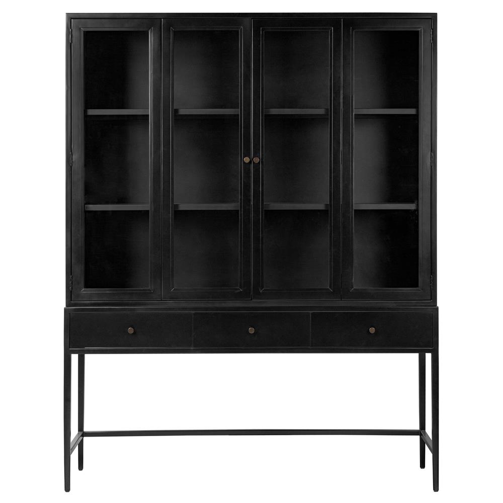 Augustus Industrial Loft Black Metal Display Cabinet Wide (over 50