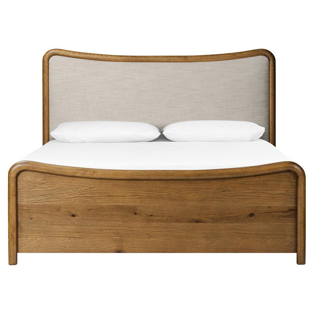 Holmes Rustic Lodge Beige Performance Brown Oak Curved Bed - Queen|