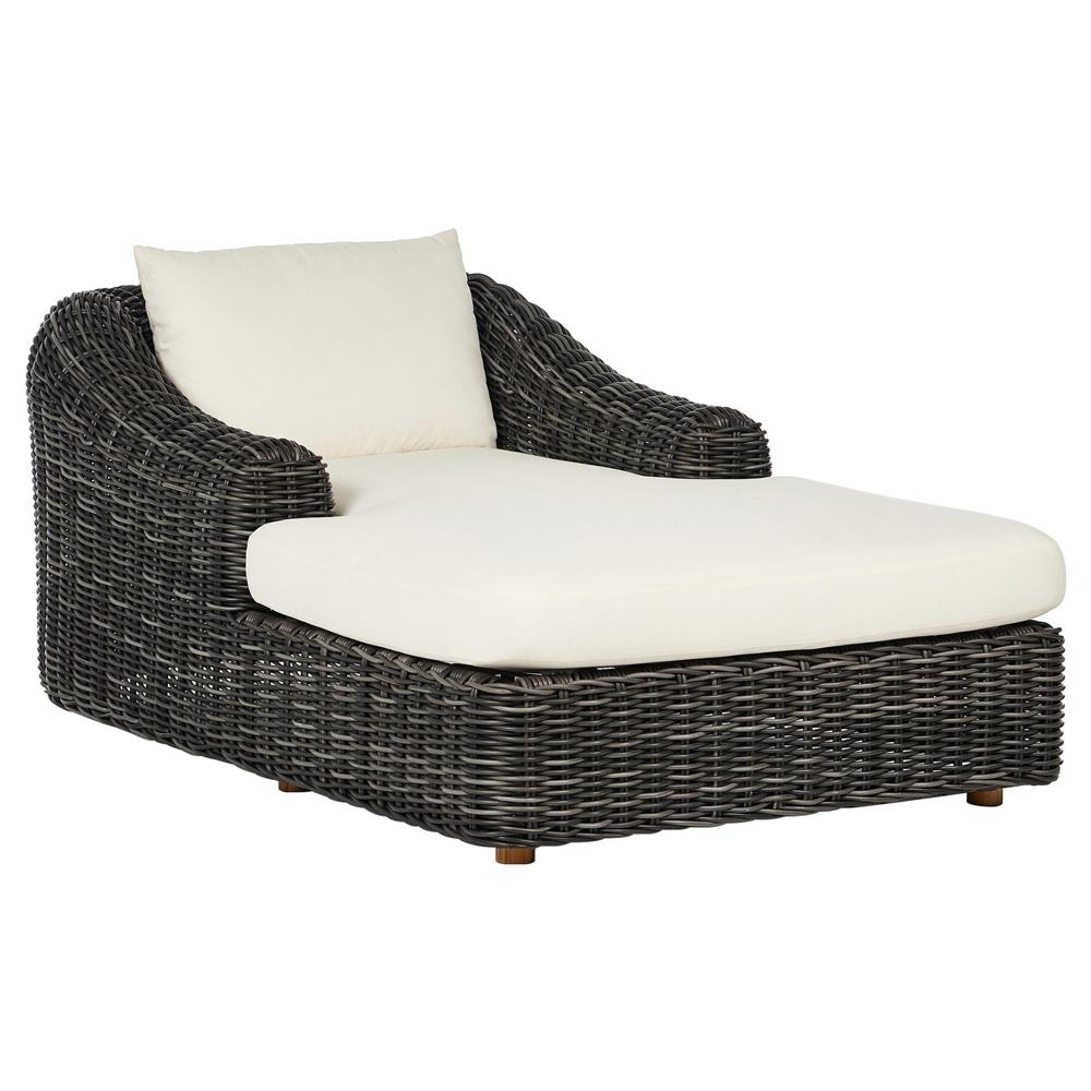 Celina Coastal Cream Upholstered Charcoal Teak Outdoor Chaise Lounge|
