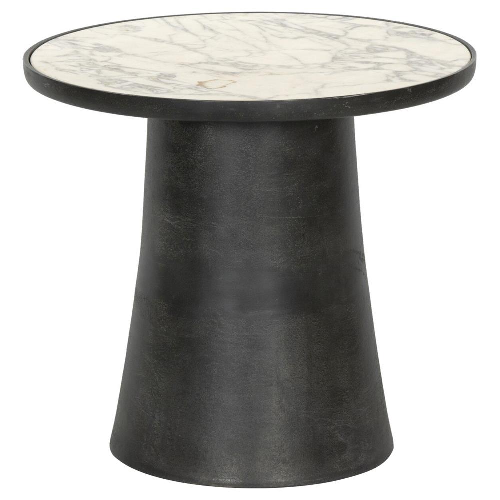 Berlin Modern Classic White Marble Grey Aluminum Round Outdoor End Table|