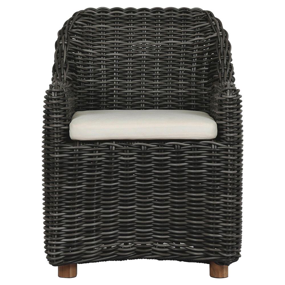 Celina Coastal Cream Upholstered Charcoal Teak Outdoor Dining Arm Chair|