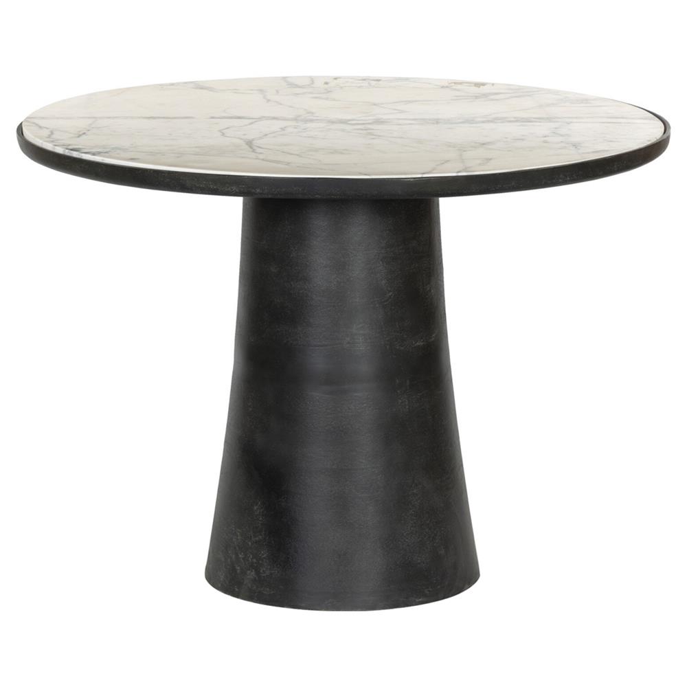 Berlin Modern White Marble Grey Aluminum Round Outdoor Dining Table - 42"|