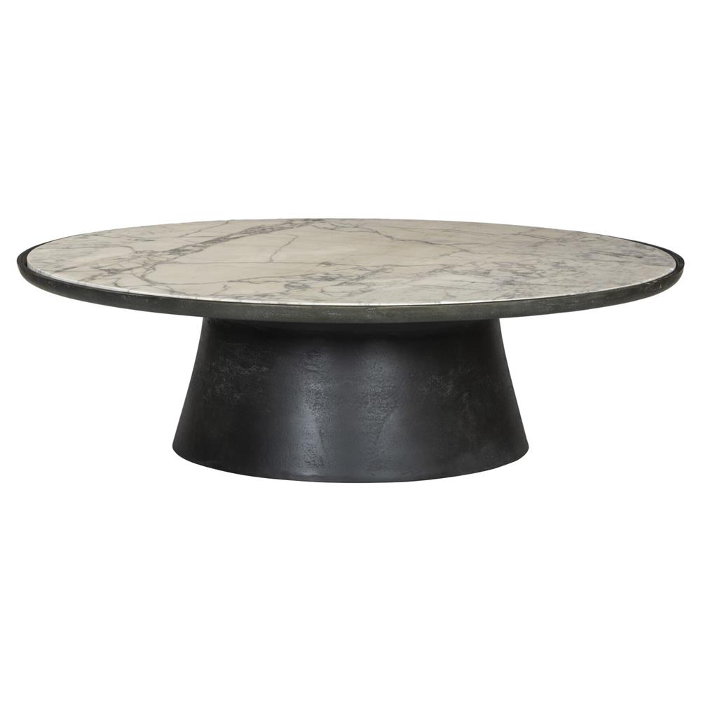 Berlin Modern Classic White Marble Grey Aluminum Round Outdoor Coffee Table|
