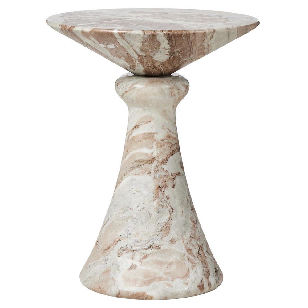 Alastair Modern Classic Beige Marble Round End Table|