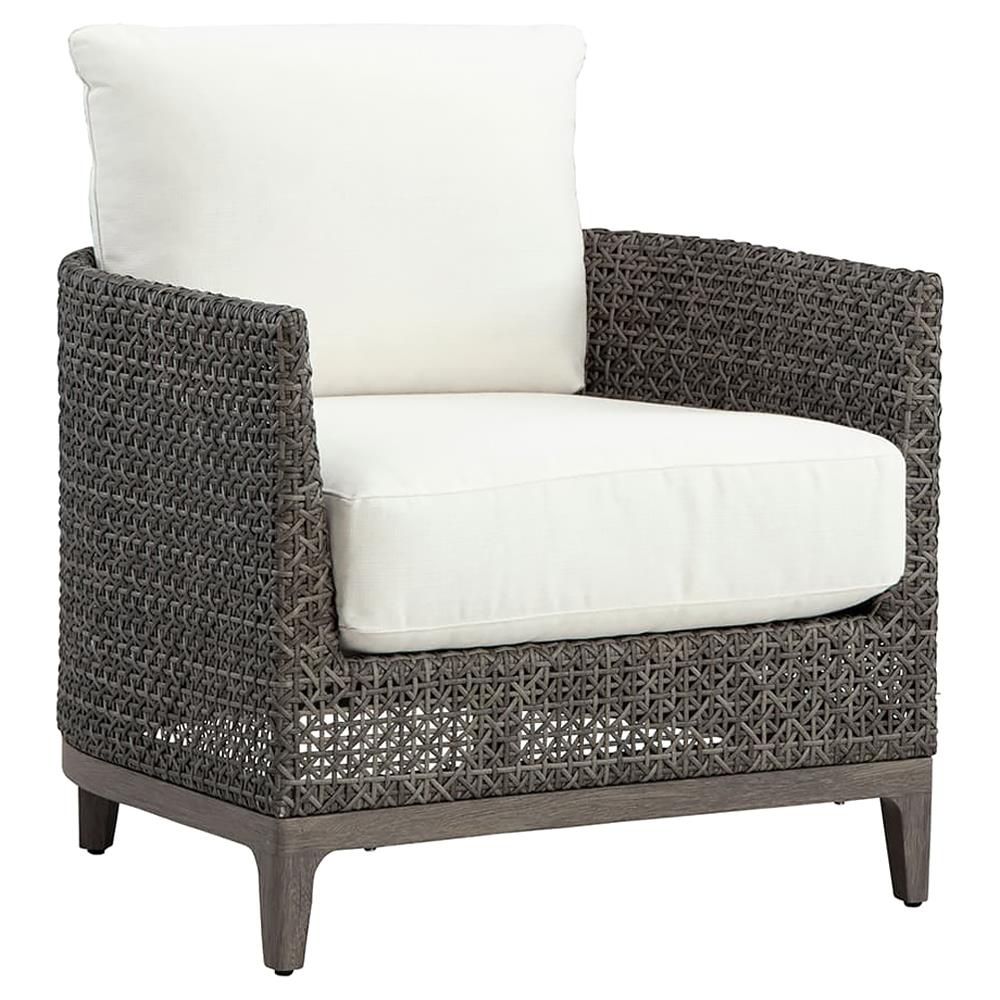 Mavis Coastal Beach White Sunbrella Grey Woven Wicker Outdoor Lounge Chair|