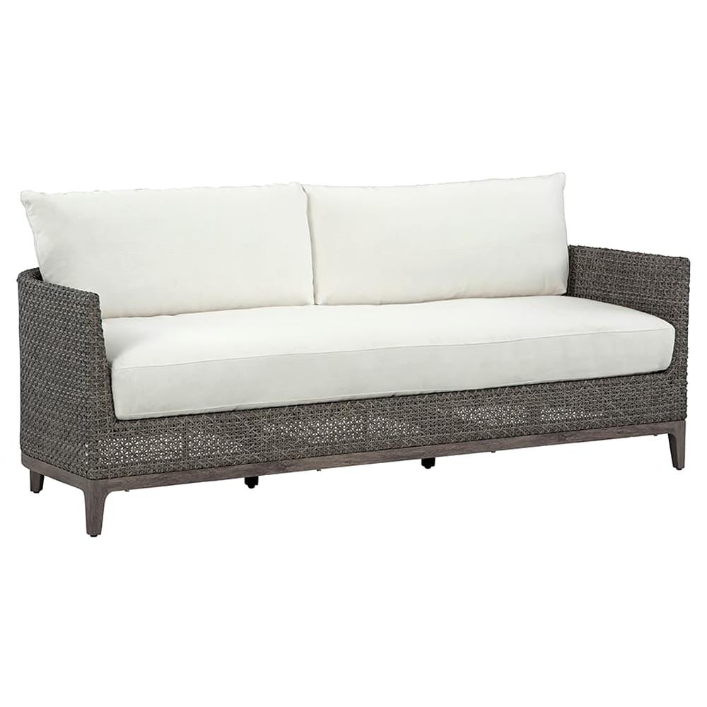 Mavis Coastal Beach White Sunbrella Grey Woven Wicker Outdoor Sofa - 81"|