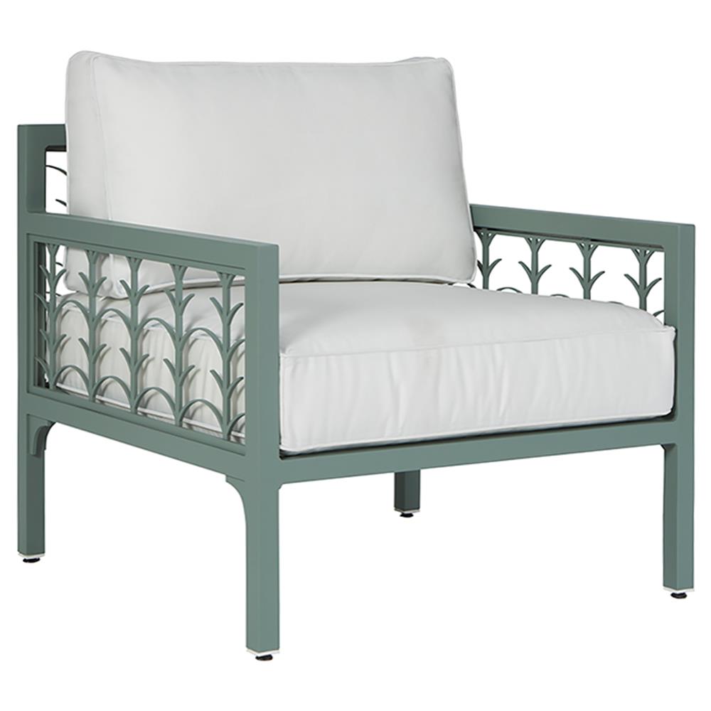 Tracey French Country White Sunbrella Green Aluminum Outdoor Lounge Chair|