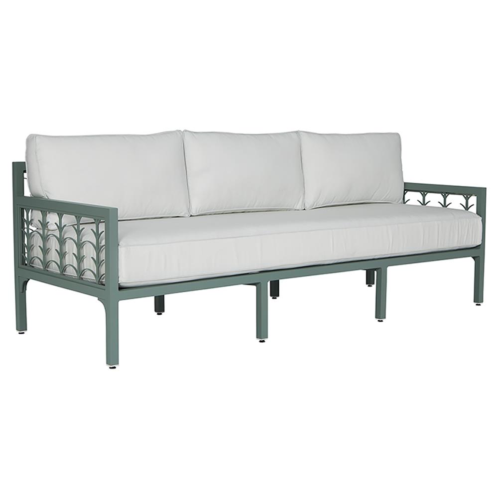 Tracey French Country White Sunbrella Green Aluminum Outdoor Sofa - 87"|