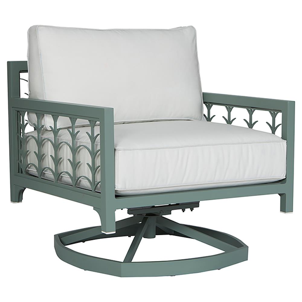 Tracey French Country White Sunbrella Green Aluminum Outdoor Swivel Rocker Chair|