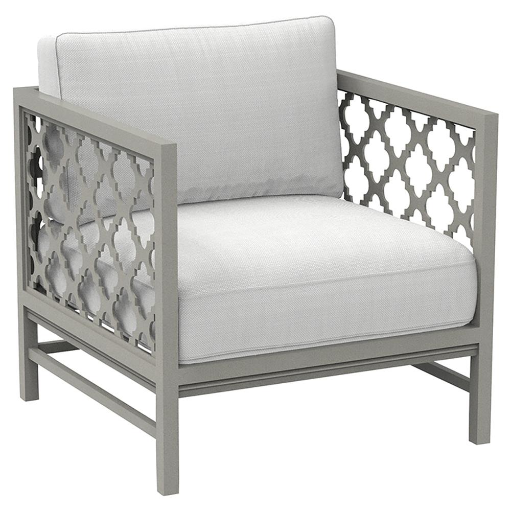 Alec French Country White Sunbrella Grey Aluminum Outdoor Lounge Chair|