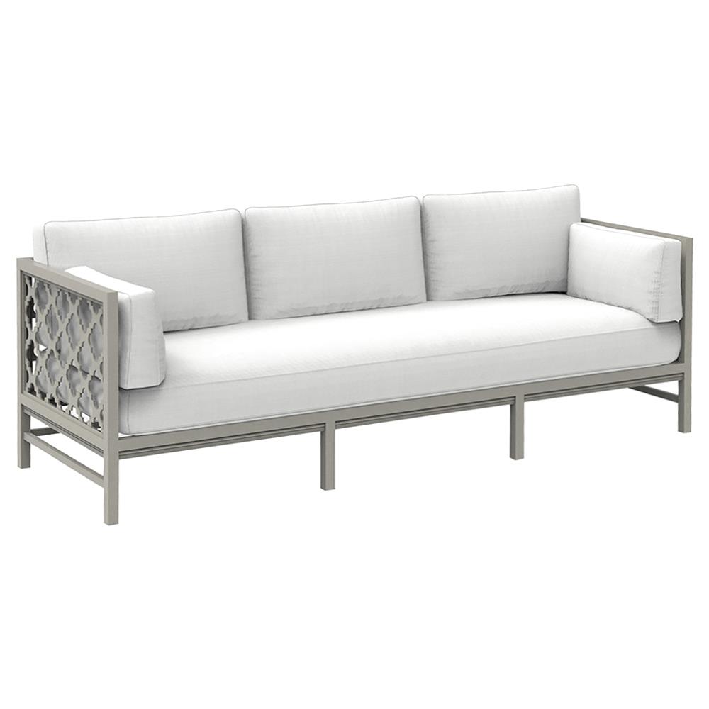 Alec French Country White Sunbrella Grey Aluminum Outdoor Sofa - 87"|