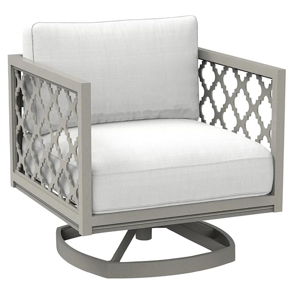 Alec French Country White Sunbrella Grey Aluminum Outdoor Swivel Rocker Chair|