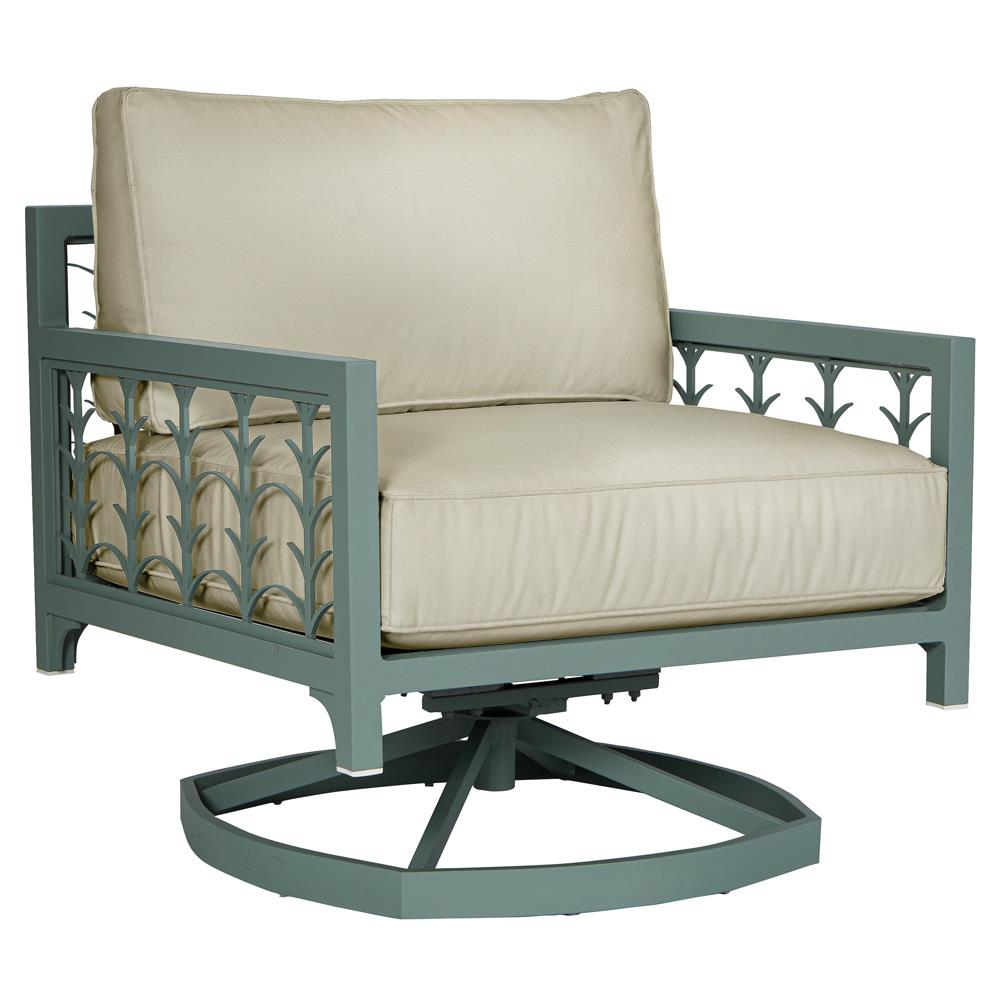 Tracey French Country Beige Sunbrella Green Aluminum Outdoor Swivel Rocker Chair|