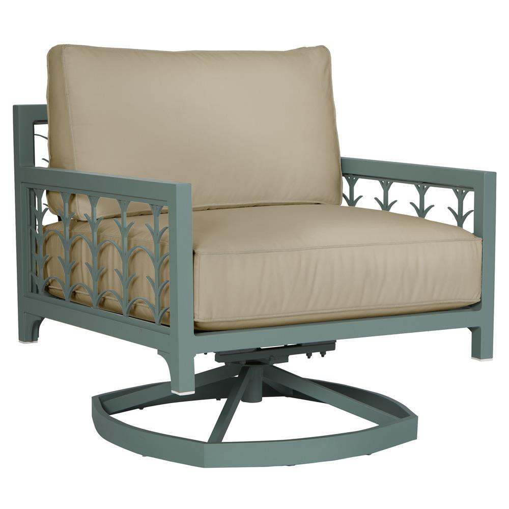 Tracey French Country Sand Sunbrella Green Aluminum Outdoor Swivel Rocker Chair|