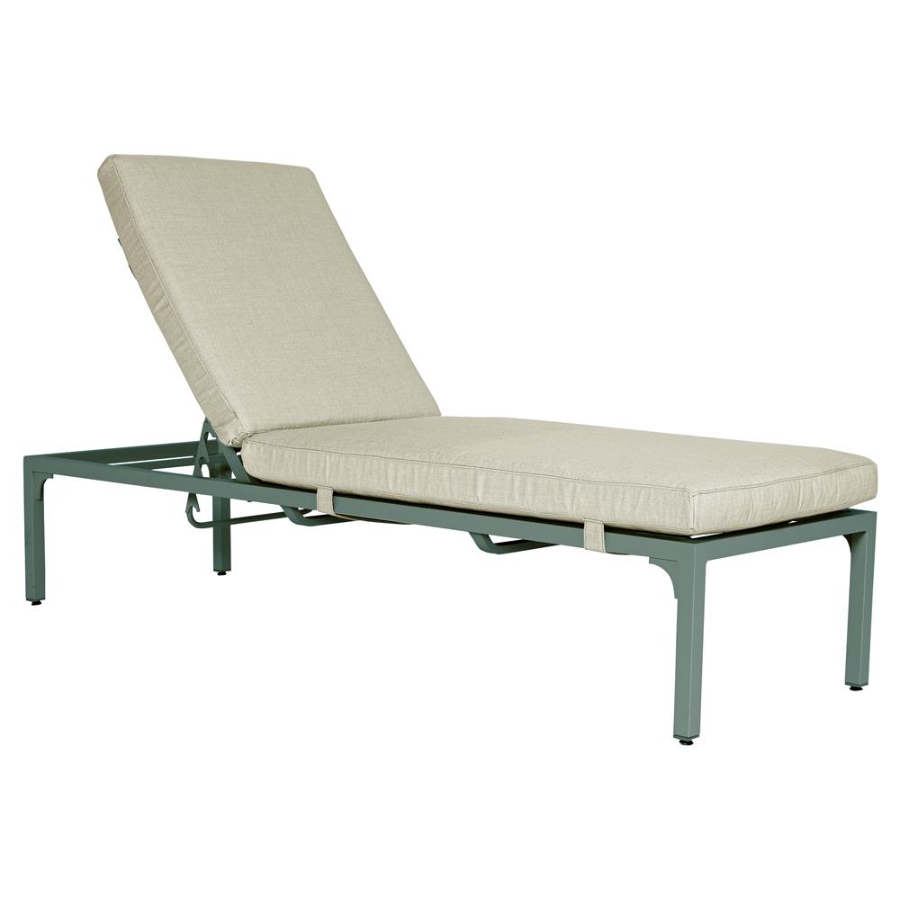 Tracey French Country Beige Sunbrella Green Aluminum Outdoor Chaise Lounge|