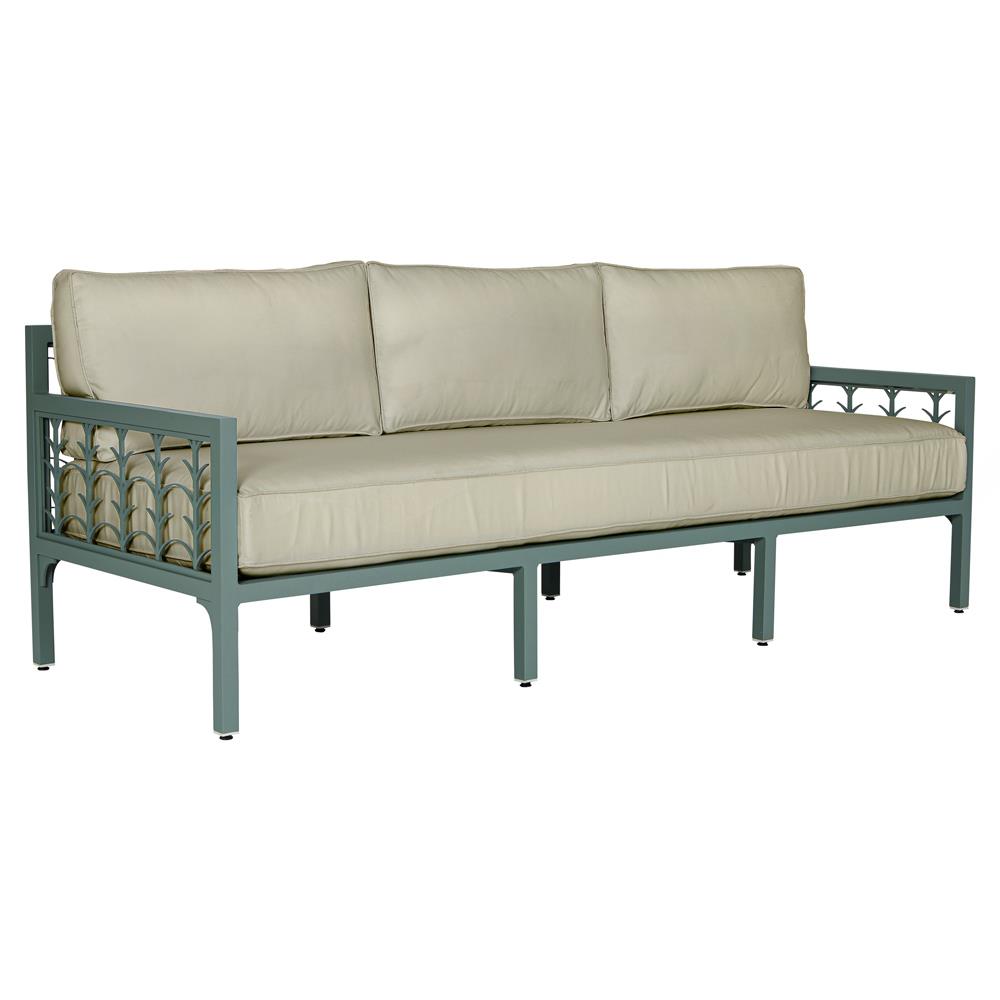 Tracey French Country Beige Sunbrella Green Aluminum Outdoor Sofa - 87"|