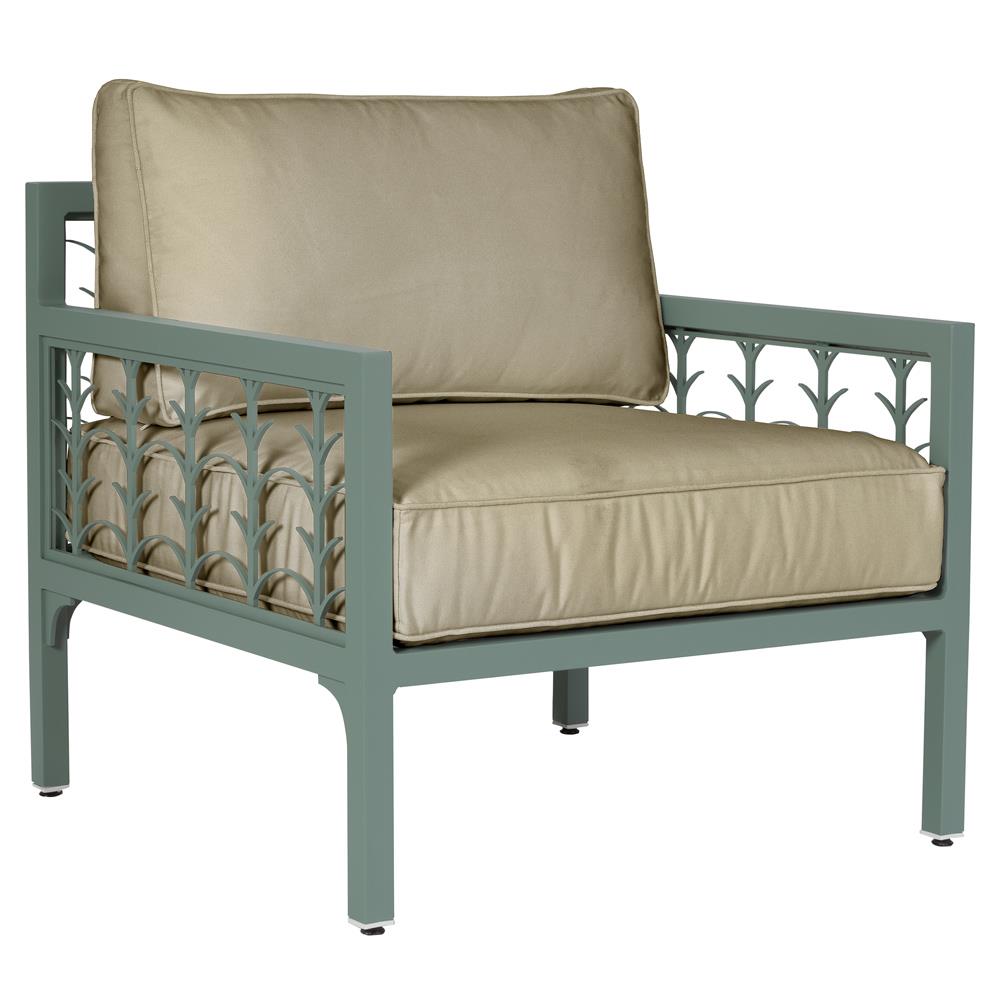 Tracey French Country Sand Sunbrella Green Aluminum Outdoor Lounge Chair|