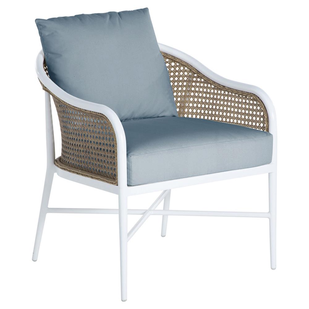Havana Euro Blue Sunbrella White Aluminum Outdoor Arm Chair|