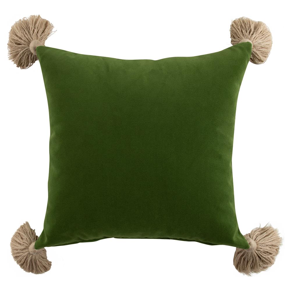Jules Modern Green Velvet Indoor Outdoor Tassel Throw Pillow - 20x20|