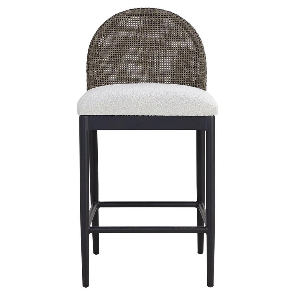 Marwa Coastal Cream Boucle Ore Grey Wicker Outdoor Counter Stool|