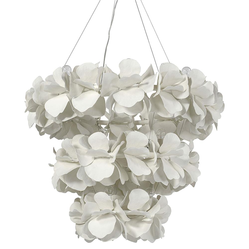 Palecek Virginia Coastal Beach White Fiberglass Floral 3 Tier Chandelier|