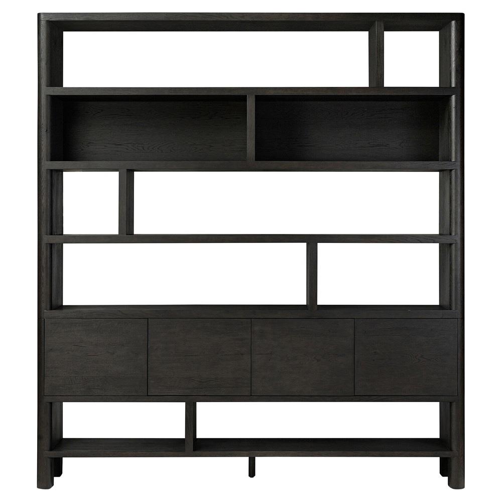 Slade Rustic Lodge Black Oak Wood Wide Bookcase|