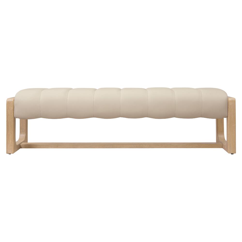 Xavier Modern Classic Cream Leather Brown Oak Bedroom Bench|
