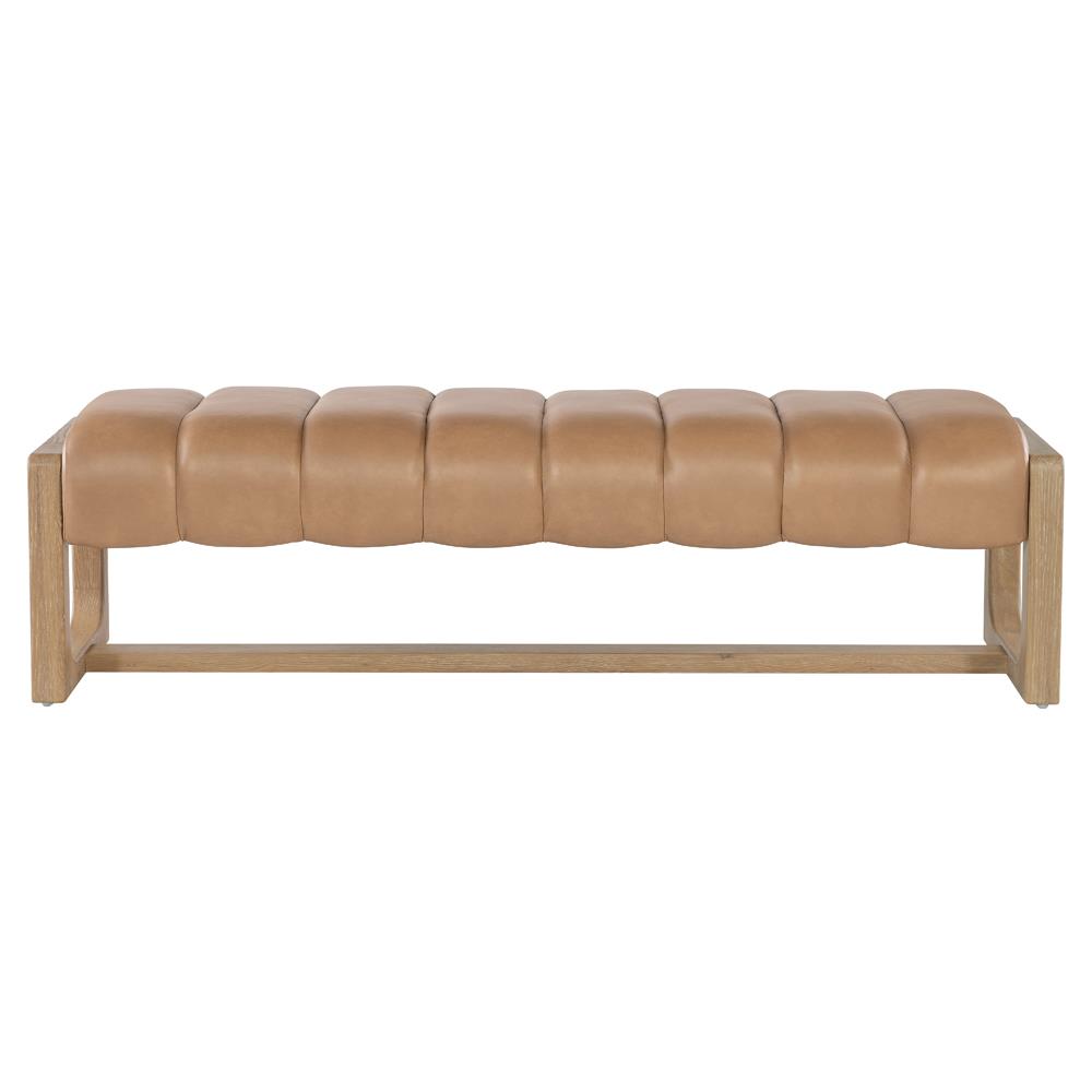 Xavier Modern Classic Toast Leather Light Oak Bedroom Bench|