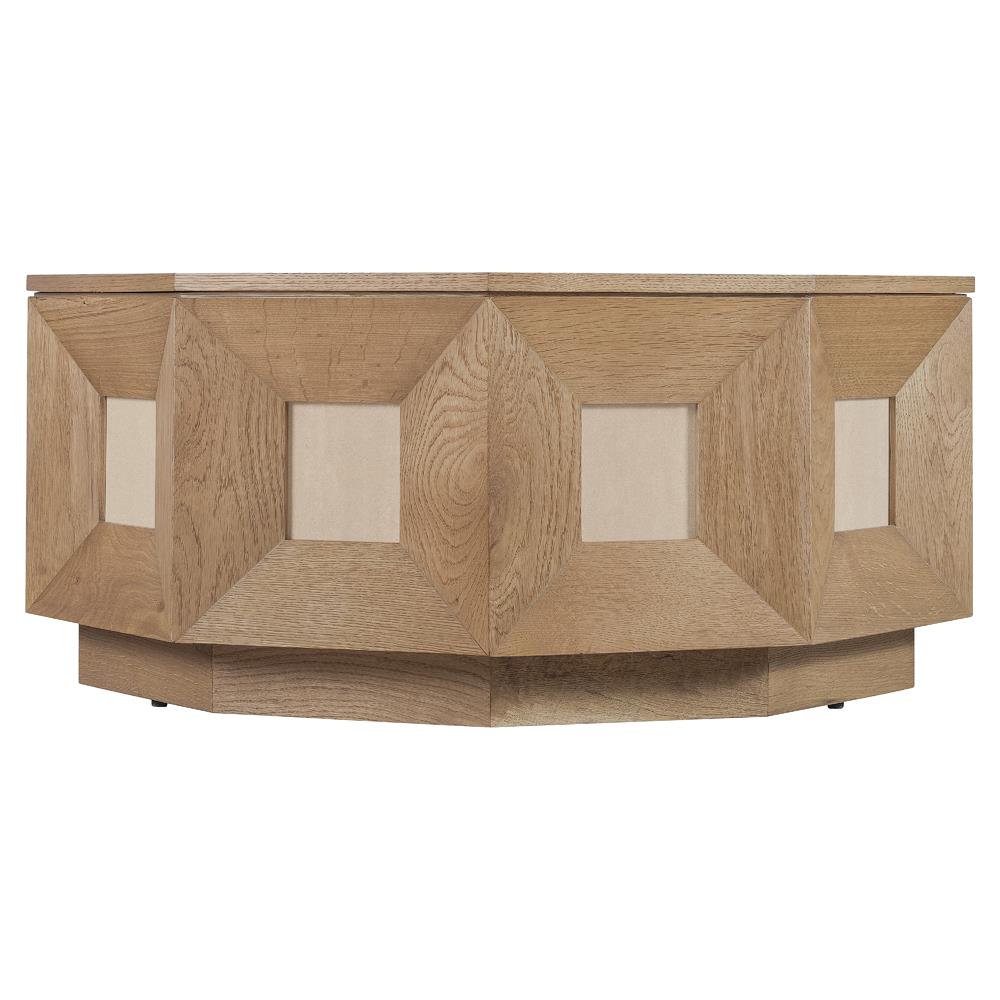 Kara Modern Classic Brown Oak Geometric Round Coffee Table|