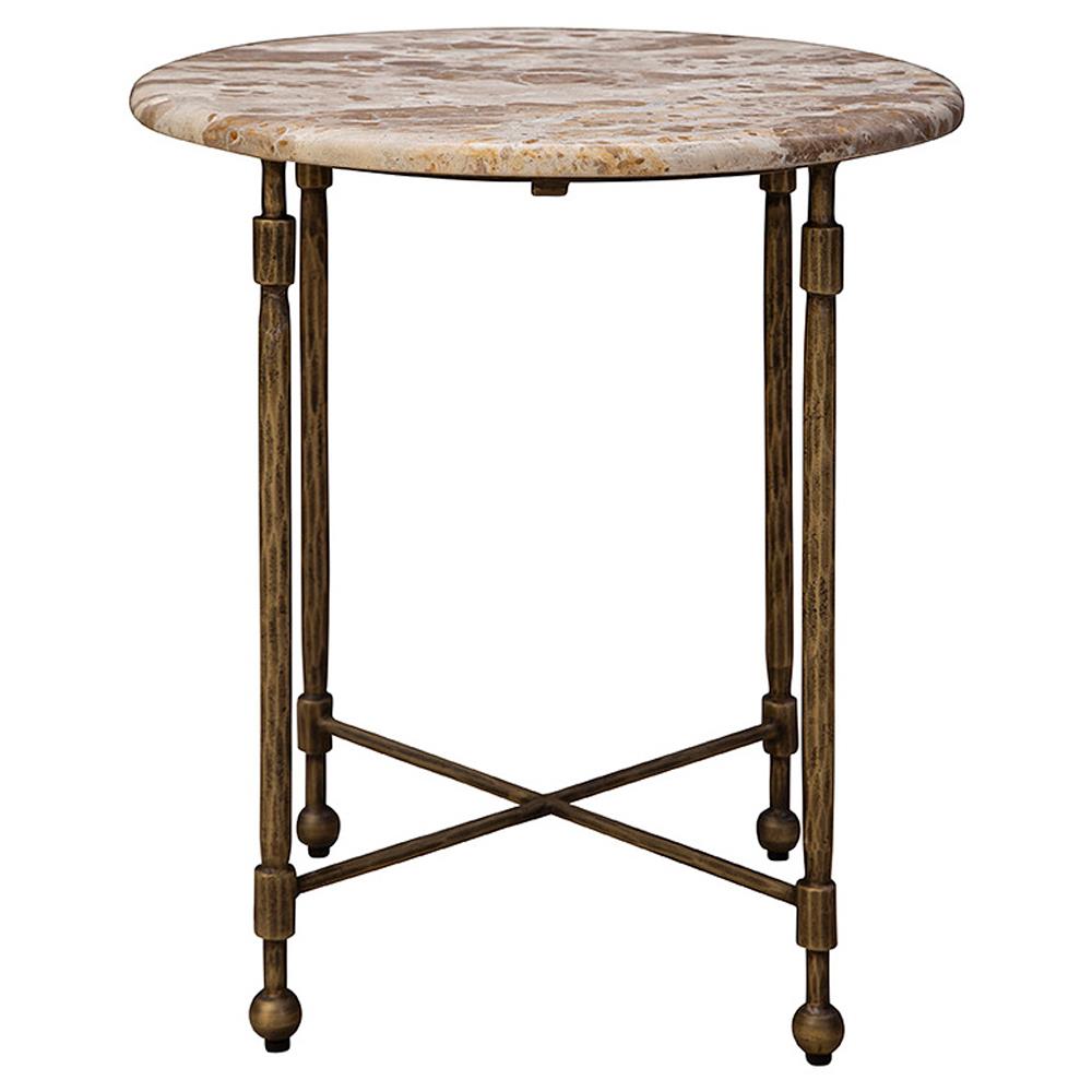Carson French Country Marble Antique Brass Side Table|
