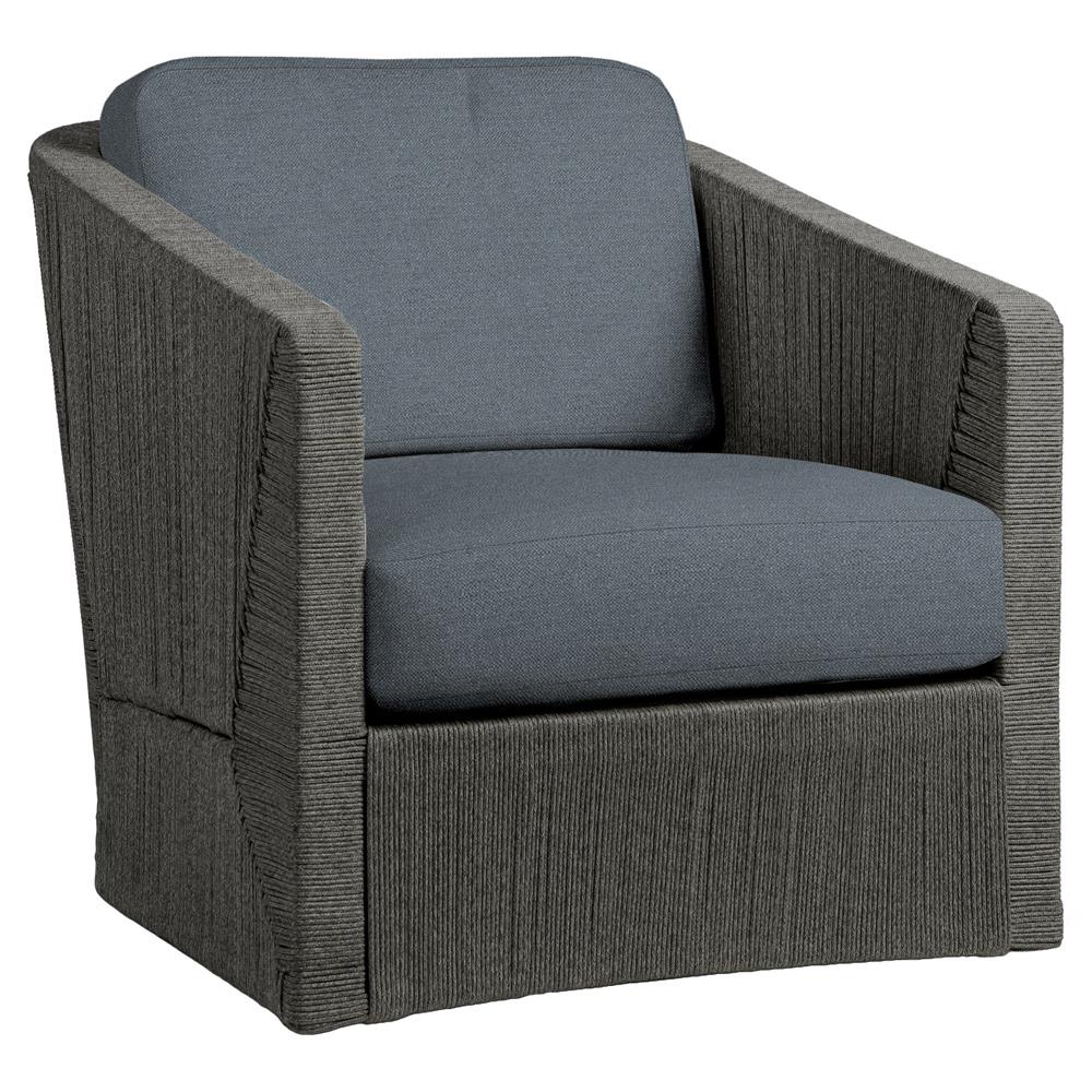 Palecek Carmine Coastal Blue Upholstered Coal Rope Outdoor Swivel