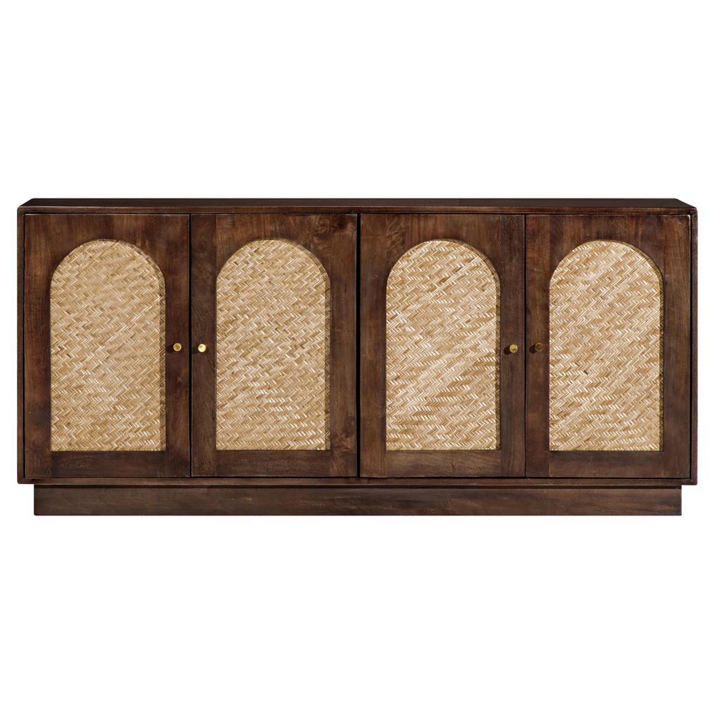 Draven Updated Traditional Brown Mango Wood Woven Cane Sideboard