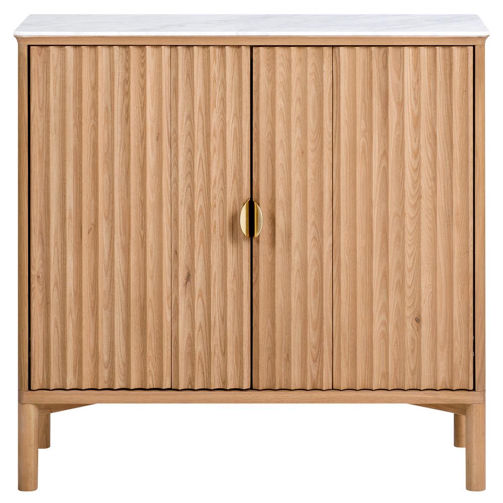 Cadence Modern Classic Marble Reeded Oak Wood Media Cabinet - 38"|
