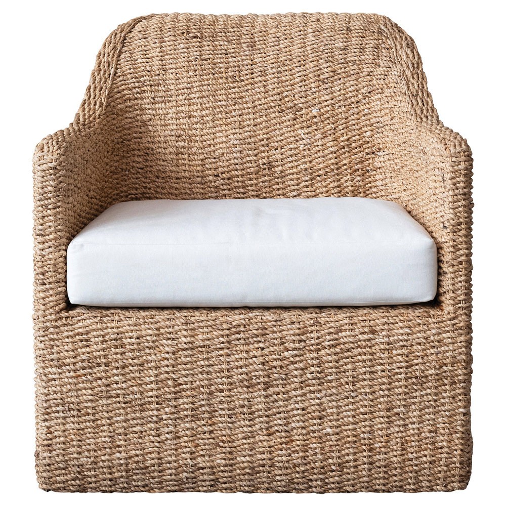 Enzo Coastal Beach Woven Water Hyacinth Arm Chair | Kathy Kuo Home