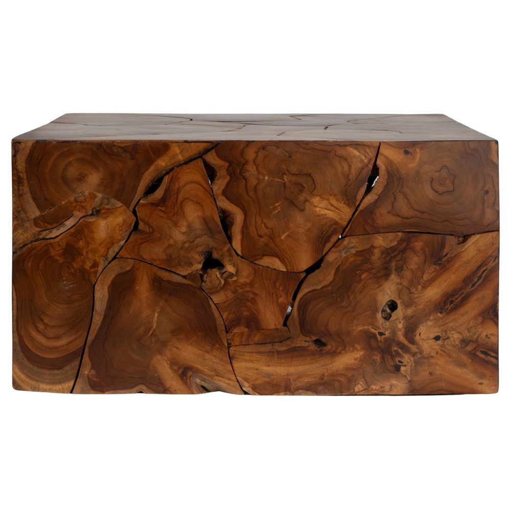 Micah Coastal Beach Brown Teak Root Square Block Coffee Table 21