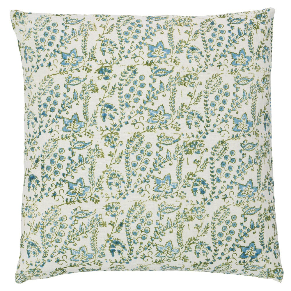 Loren French Country Green Linen Floral Throw Pillow Cover - 20x20|