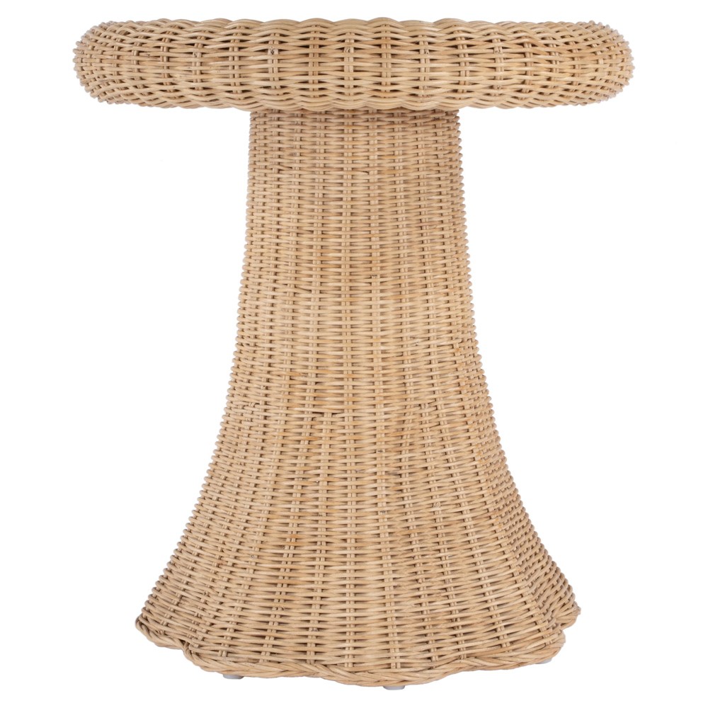 Ansel Coastal Beach Natural Rattan Scalloped Side End Table Standard ...