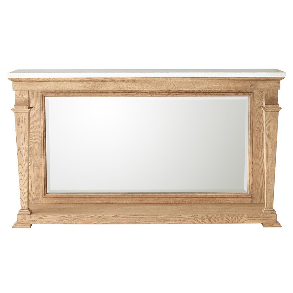 Solene French Country White Marble Bleached Oak Mirror Console