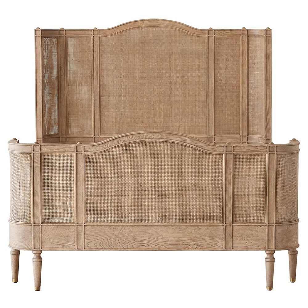 Solene French Country Beige Woven Cane Oak Bed - Queen Queen
