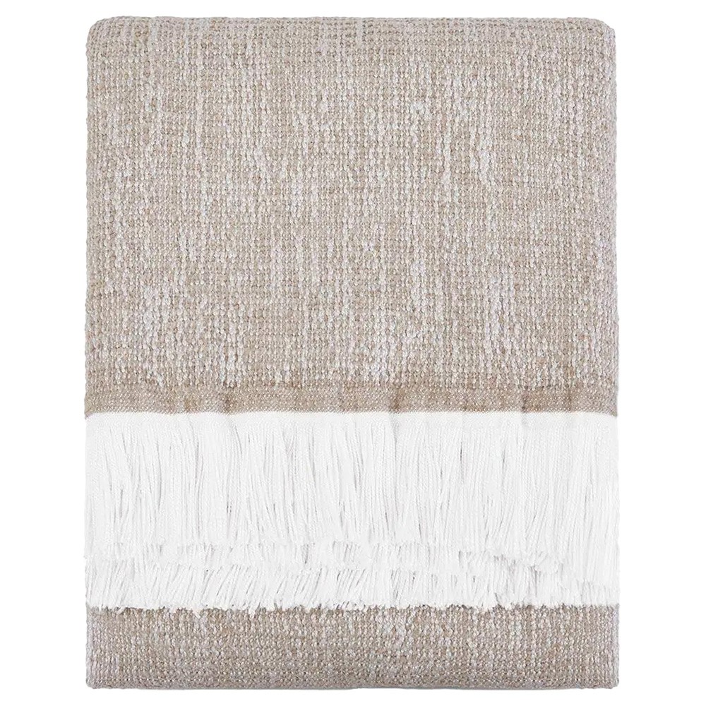 Haleigh Beige Crosshatch Textured Indoor / Outdoor Throw Blanket|