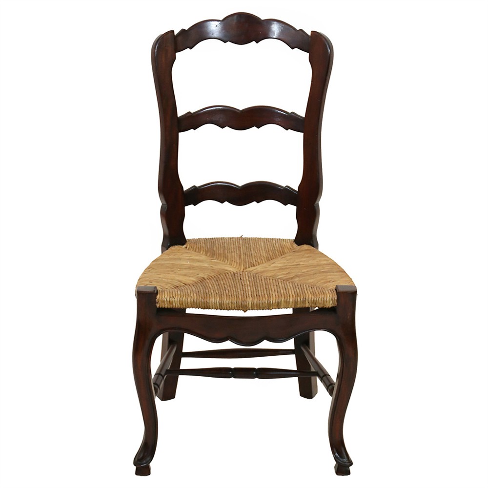 Lacey Rustic Brown Mahogany Woven Seat Ladder Back Dining Side Chair|