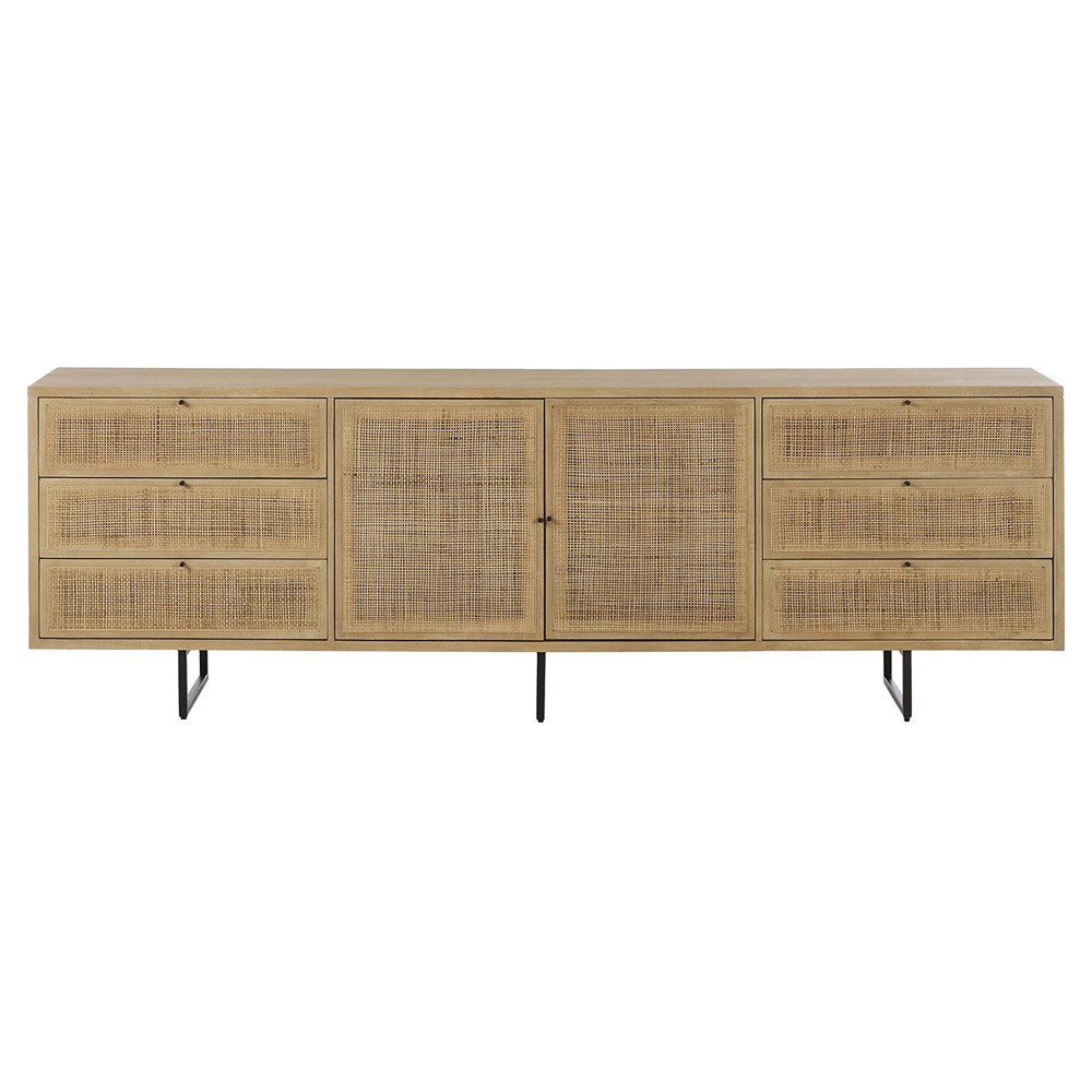 Emilie Coastal Beach Natural Cane Mango Wood Sideboard|