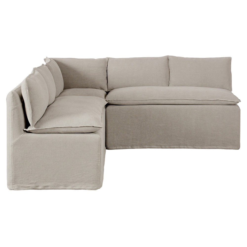 Andrew Updated Traditional Grey Linen Slipcovered Dining Banquette - 80"|