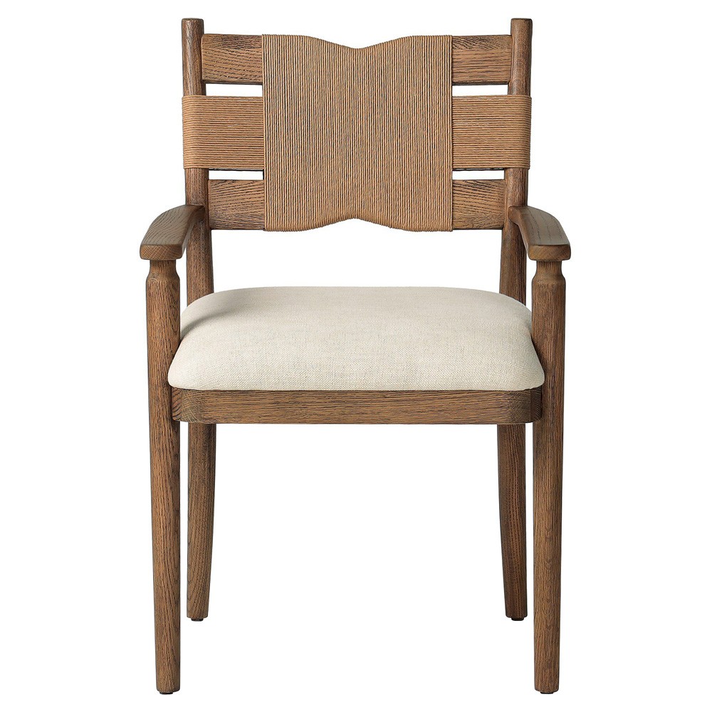 Tova Light Buff Oak Wood Dining Arm Chair | Kathy Kuo Home