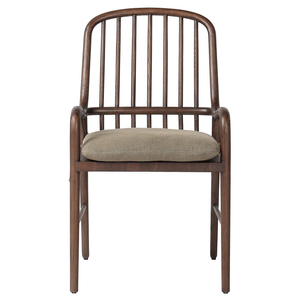 Brenna Broadway Olive Linen Dining Arm Chair | Kathy Kuo Home